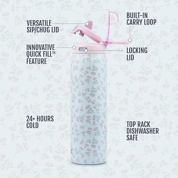 Ello Pop & Fill Stainless Steel Water Bottle with Quick Fill Technology, Double Walled Vacuum Insulated Metal, Leak Proof Locking Lid, Sip & Chug, BPA Free, Holiday Gift for Him Her, 22oz, 32oz, 40oz