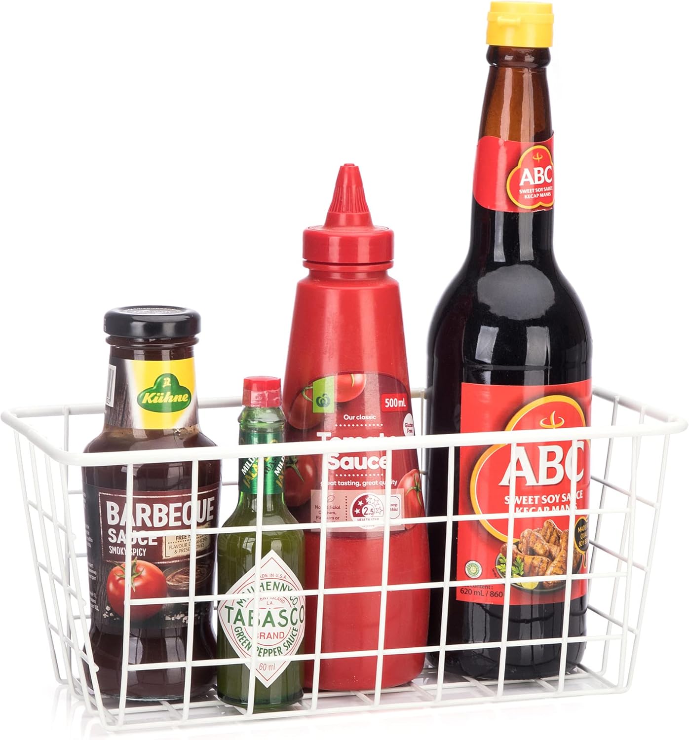 LeleCAT Hanging Kitchen Baskets For Storage Adhesive Sturdy Small Wire Storage Baskets No Drilling Wall Mounted Kitchen Food Pantry Bathroom Shelf Storage, 4 PACK,White