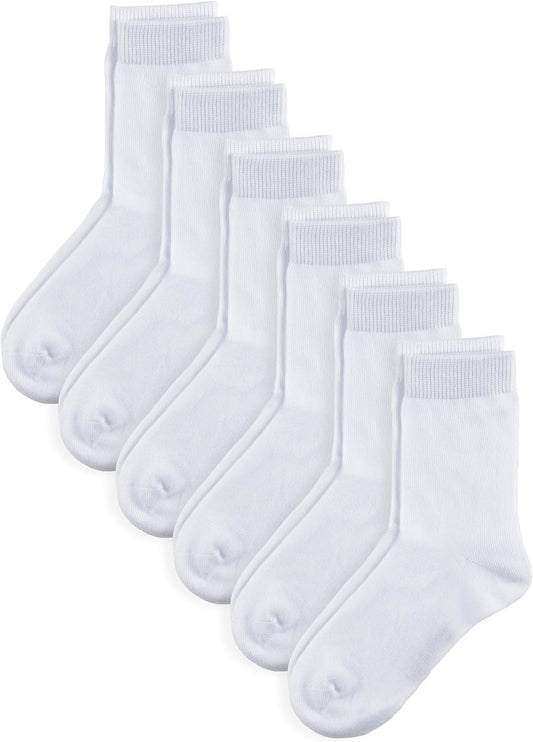 COTTON DAY Unisex Little Kids Youth Boys Girls Soft Cotton Crew Dress Socks Seamless Toe Black White Gray Navy 6 Pack