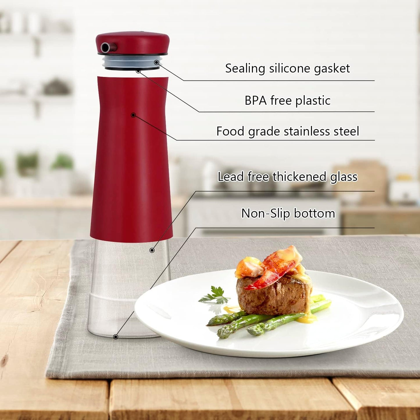 Aelga Red Oil And Vinegar Dispenser Set - 2 Pack Oil Dispenser Bottle for Kitchen with No-Drip- Red Kitchen Decor and Accessories for Home Restaurants Weddings