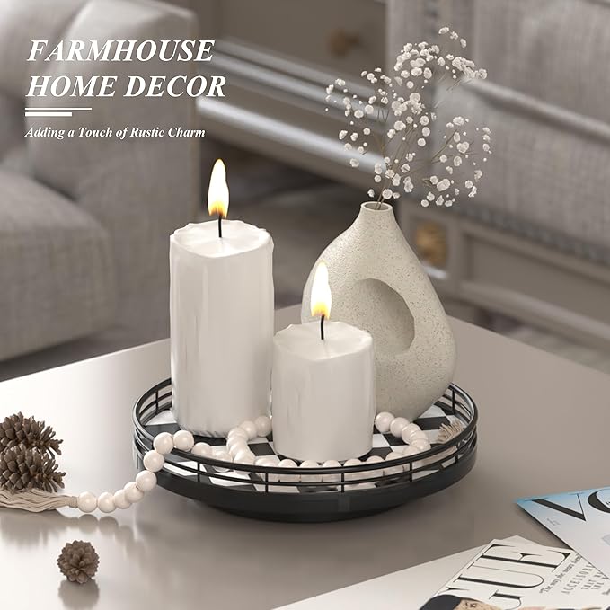 Black and White Kitchen Lazy Susan Turntable – Checkered Round Decorative Tray, 9" Table Top Oak Wood Lazy Susan for Cookies, Dining Table Organizer, Small Kitchen Table Centerpiece