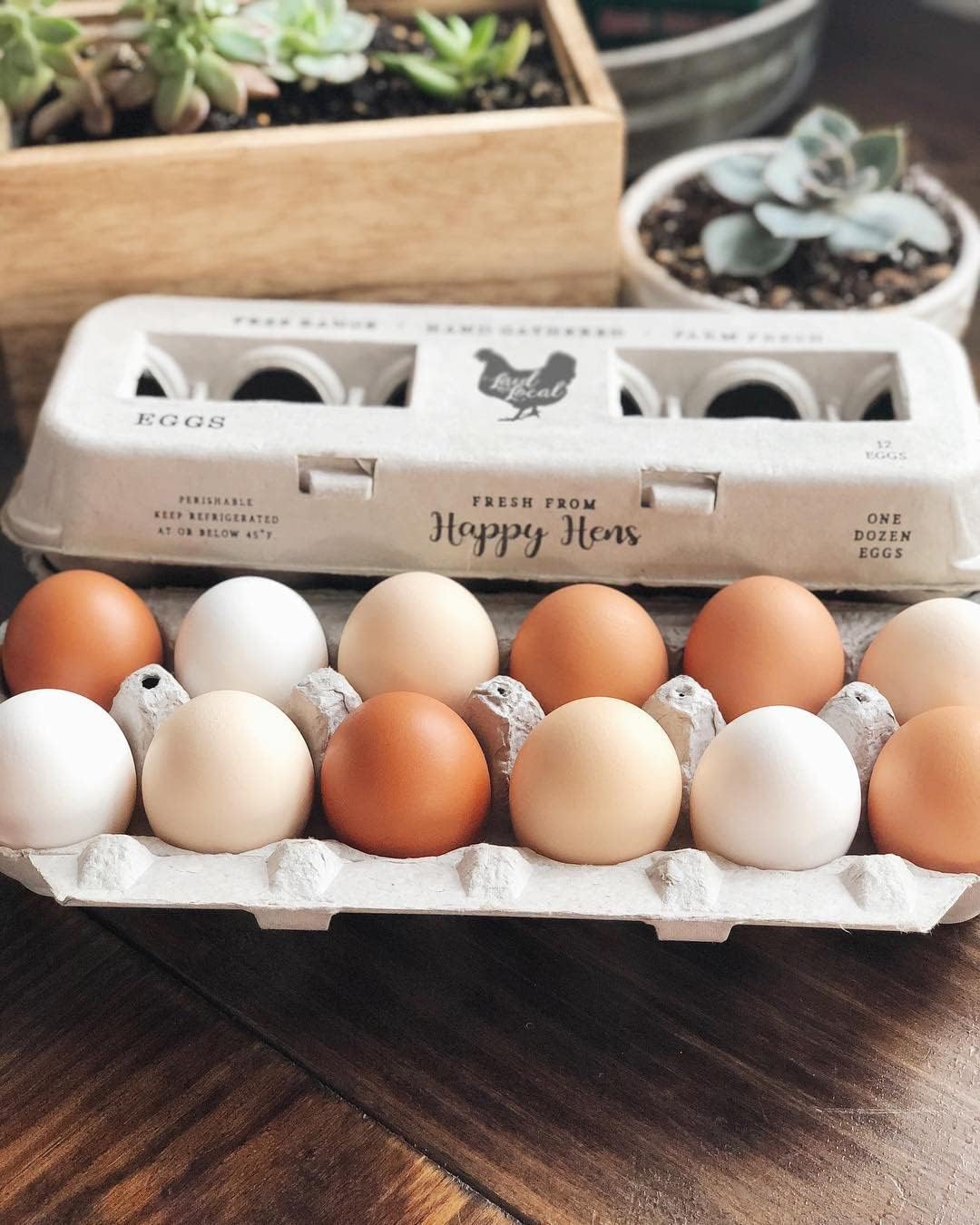 90 Egg Cartons- Adorable Printed Vintage Design for Farm Fresh Eggs, Recycled Paper Cardboard, Sturdy & Reusable, Carton Holds up to XL Chicken Eggs (90, Locally Laid Hen)