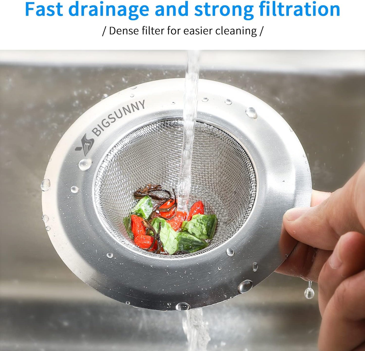 Mesh Sink Strainer Set of 2, MSY BIGSUNNY Stainless Steel Kitchen Sink Strainer Kitchen Drain Strainer with Large Wide Rim 4.5 inch Diameter for Kitchen Sinks