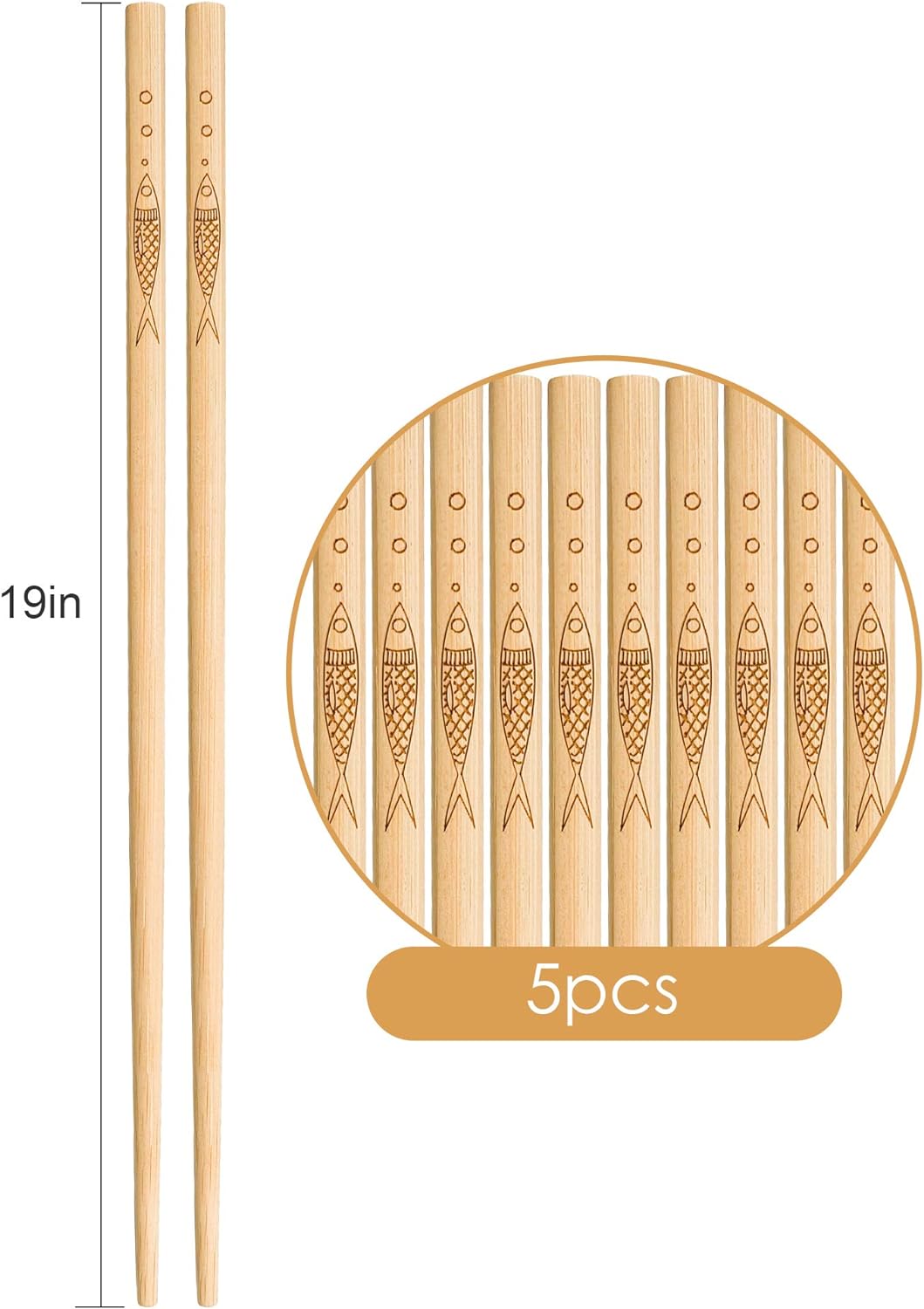 5 pairs of bamboo chopsticks can be reused, classic healthy high-quality natural bamboo chopsticks, can be washed in the dishwasher, 9.8 inches / 25 cm, (pattern: more than every year)