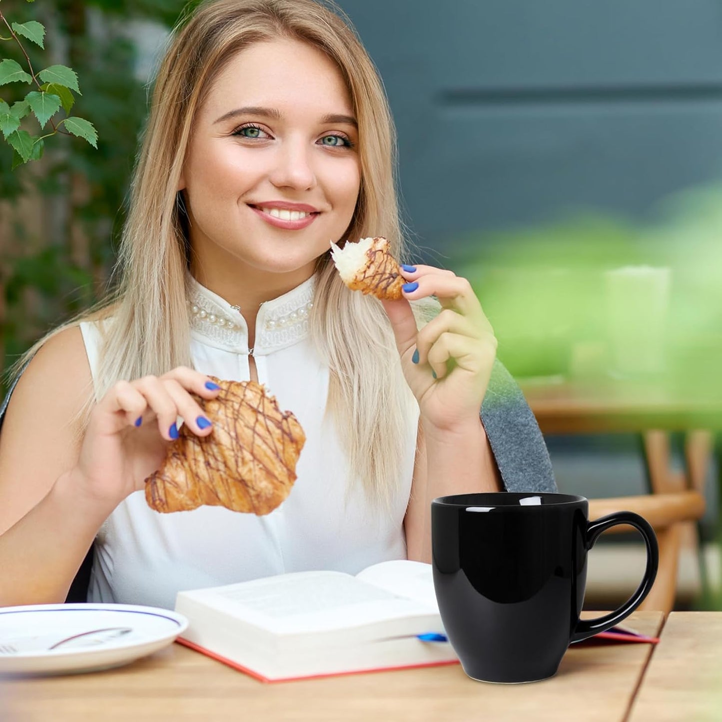 Set of 2 Durable 16 oz Coffee Cups, Large Black Coffee Mugs with Ergonomic Handle, Ceramic Mugs Dishwasher & Microwave Safe, Ideal Tea Mugs for Home, Office, Gifts (Coffee, Tea, Hot Cocoa, Latte Cup)