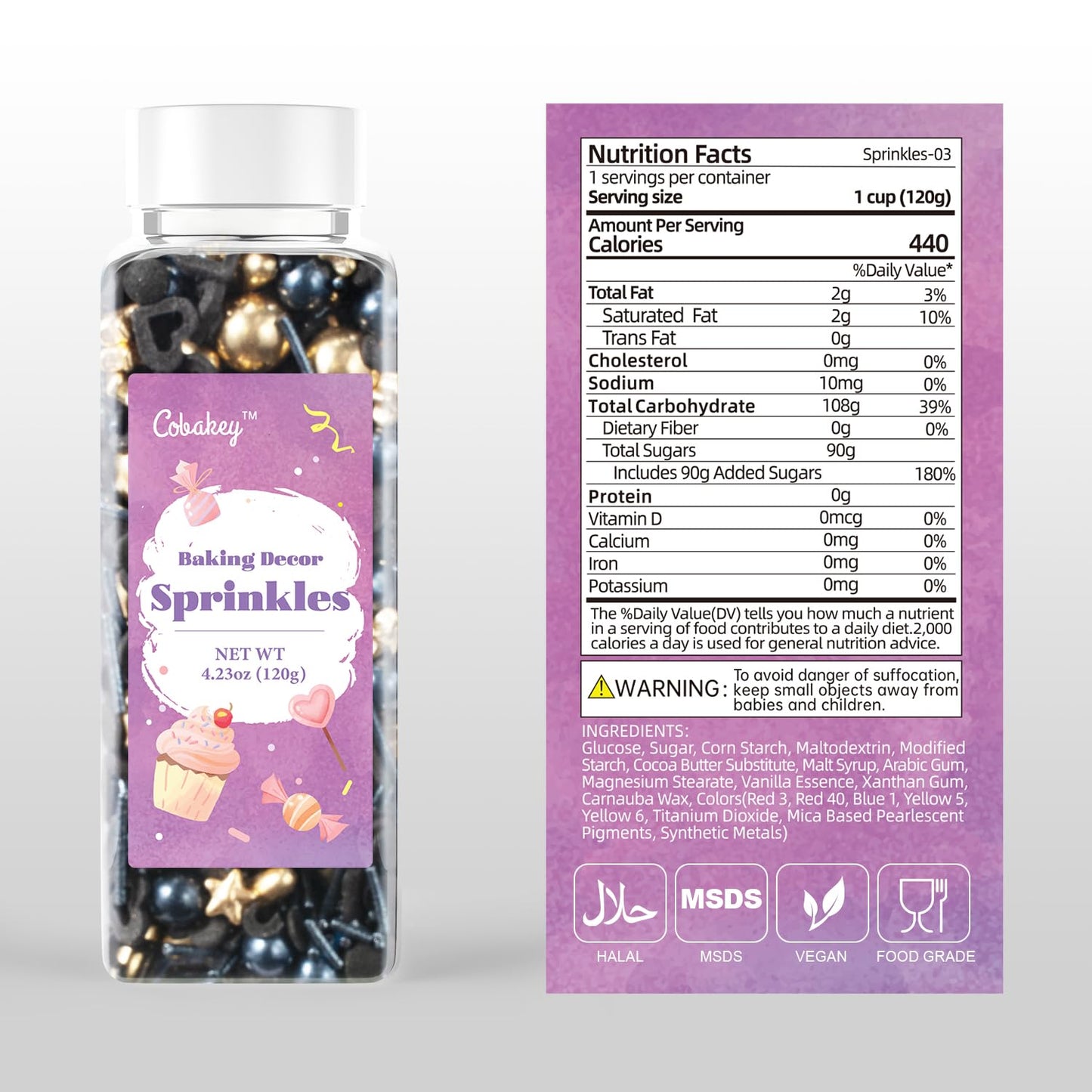 Black & Gold Star Sprinkles for Cake Decorating 4.23ounce - Sugar Mix Contains Gold Star & Pearl Sprinkles for Cupcake Toppers, Ice Cream, Candy, Cookie Decorations - Wedding Party Supplies