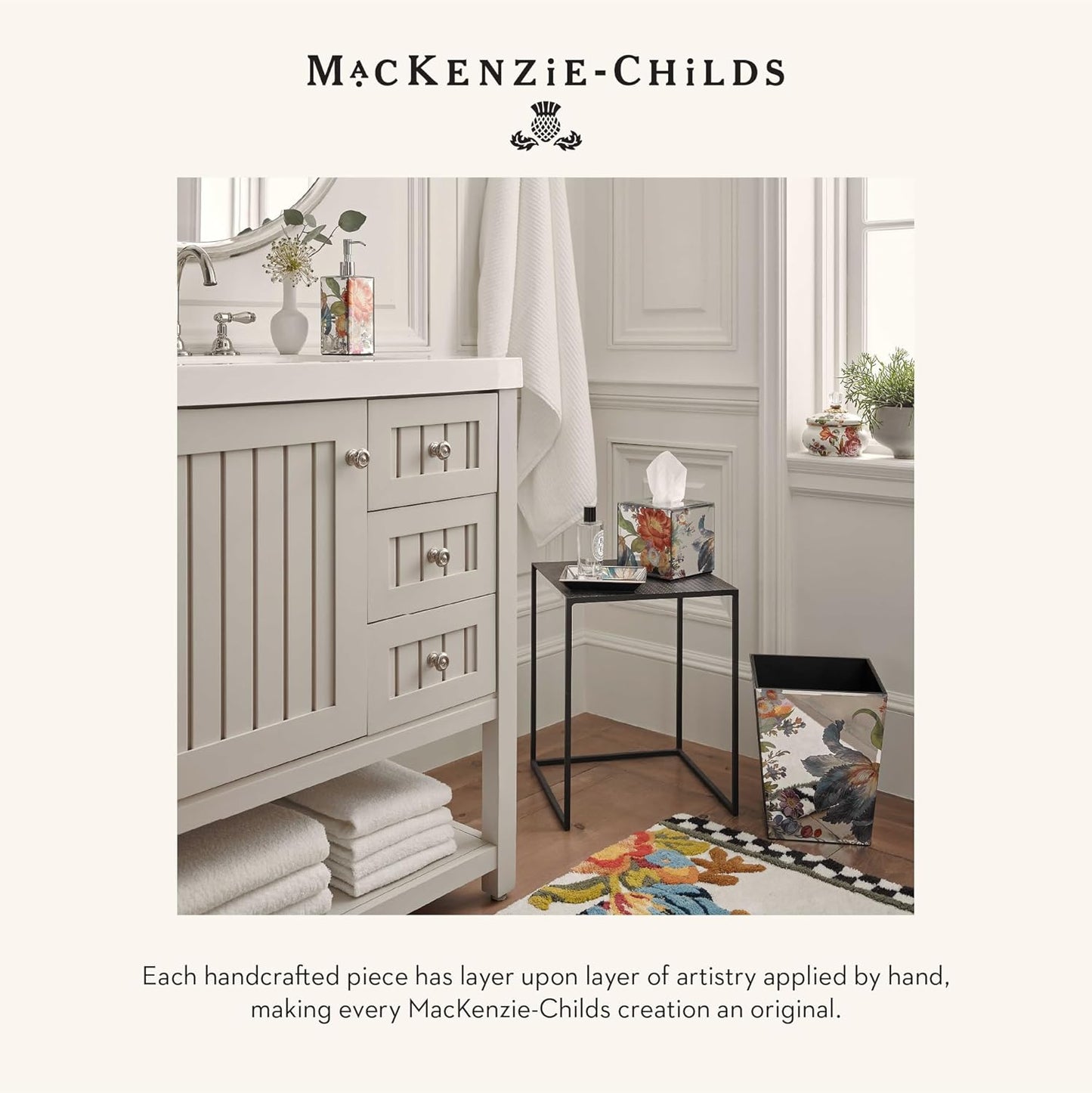 MACKENZIE-CHILDS Small Tray, Decorative Tray for Bathroom, Tray Decor, Flower Market Reflections