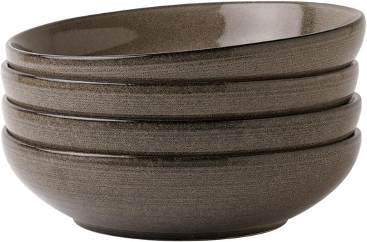 famiware Tempus Pasta Bowls Set of 4, 40 oz Bowls for Kitchen, Stoneware Deep Serving Bowls, Dishwasher & Microwave Safe Bowls for Cereal, Salad, Soup, Dessert etc - Dark Olive