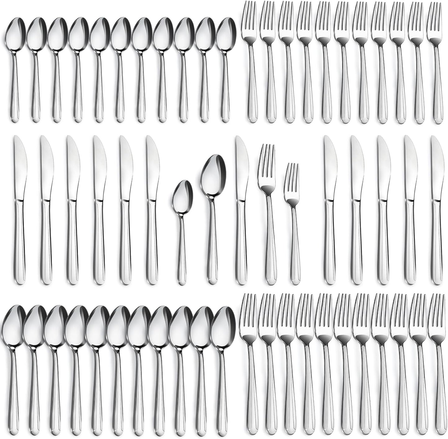 Pleafind 60-Pcs Silverware Set Service for 12, Premium Stainless Steel Flatware Set, Include Forks Spoons and Knives Set, Mirror Polished Cutlery Utensil Set for Home Restaurant, Dishwasher Safe