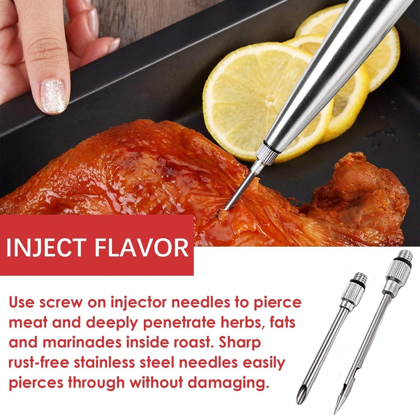Best Utensils Stainless Steel Turkey Baster Commercial Grade Quality Rubber Bulb Including 2 Marinade Injector Needles And Silicone Basting Brush