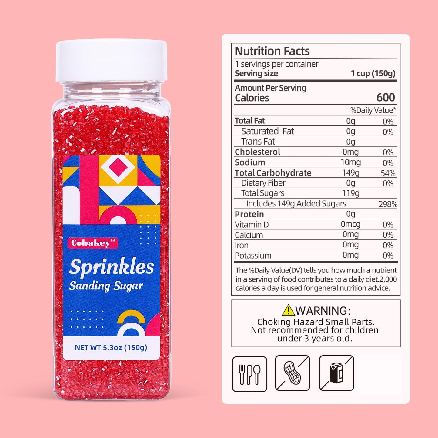 Red Sanding Sugar for Baking Edible Sparkling Sugar Sprinkles Coarse Sugar Crystals for Valentine Cake Decoration Cookie Cupcake Topper Ice Cream Topping Supplies 150g/5.3oz