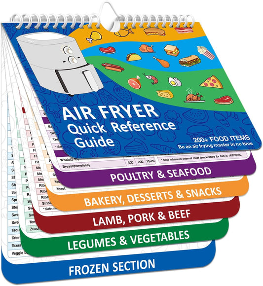 TZARROT Air Fryer Magnetic Cheat Sheet Set, Over 200 Foods Air Fryer Cooking Guide Flip Chart Magnetic, Air Fryer Accessories Cooking Time Charts and Recipe Booklet