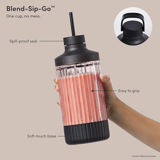 Beast Mega 1200 | Premium Countertop Blender | Smoothies, Shakes, Sauces, Dips, Soups | Blends Ice and Frozen Fruit | Includes Extra Lids and Straw System | 1200W | (Charcoal, 120V)