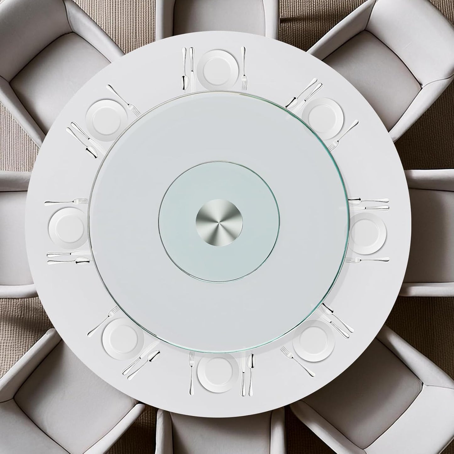 35" Glass Lazy Susan for Dining Table - Tempered Glass Round Clear Tabletop Large Rotating Tray, Silent & Smooth Spin (35inch/90cm)