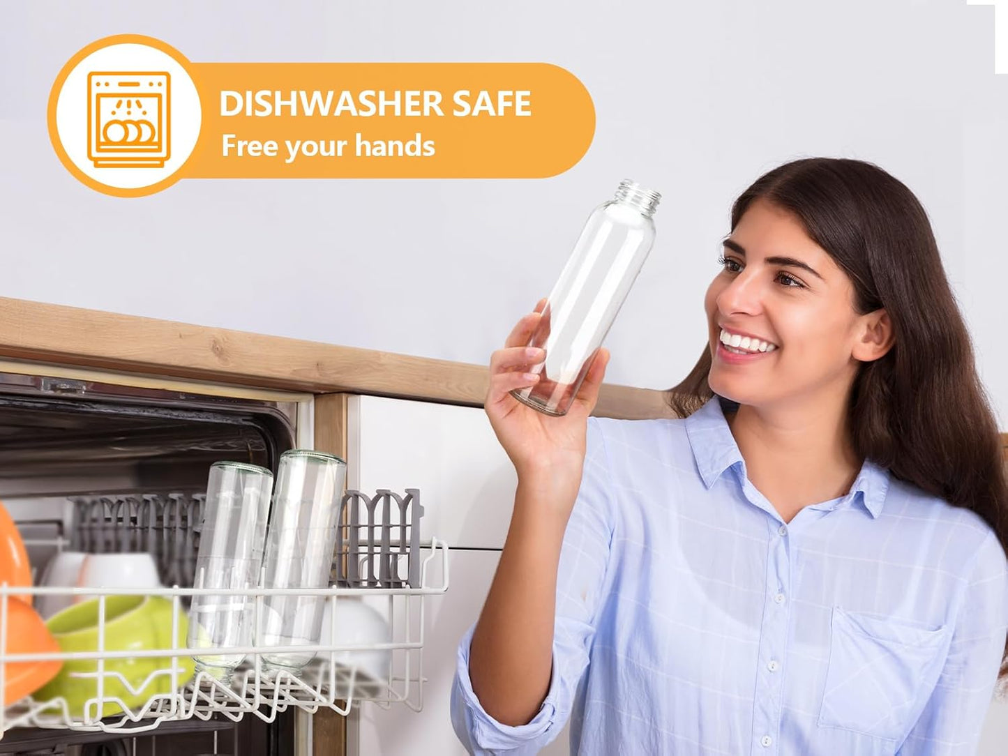 Zukro Glass Water Bottles with Lids 24 oz, 6 Pack Reusable Juice Bottles With Stainless Steel Airtight Cap for Juicing, Leak Proof Clear Drinking Jar Beverage storage container for Fridge, BPA Free