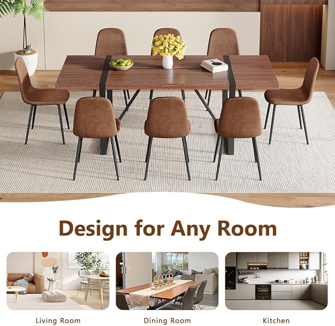 86.6" Dining Table Set for 8, Modern 9 Piece Wood Kitchen Table and Chairs Set, Rectangle Dining Room Table with 8 Suede Upholstered Chairs, Ideal for Home, Kitchen, or Apartment Dining