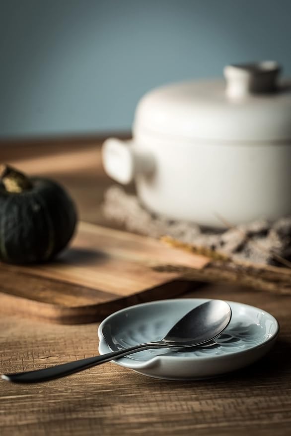 Ceramic Spoon Rest, Kitchen Spoon Holder for Stove Top, Cooking Utensil Rest - Modern Farmhouse Kitchen Decor Large Utensil Holder for Ladles Tongs Spatula - Gray