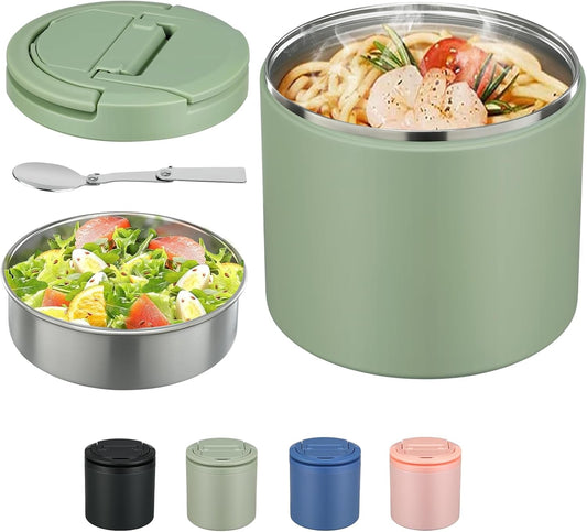 Soup Thermo for Hot Food Adults 40oz Lunch Containers Wide, Thermo Insulated Containers Leak Proof Vacuum Stainless Steel With Carry Handle and Spoon BPA Free (Green)