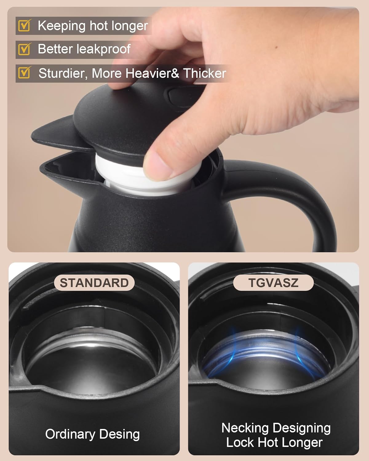 70 Oz Thermal Coffee Carafe for keeping hot, 2 PCS Airpot dispenser, Insulated Stainless Steel Vacuum Thermal Pot for Coffee, Hot Water,Keep Hot 12 Hours (black+red)