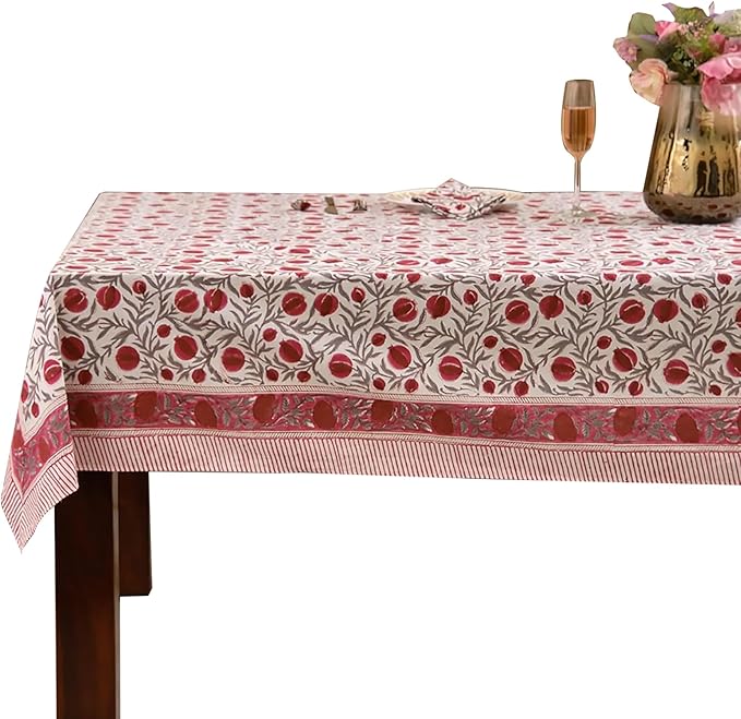 Ridhi Sangria Red Hand Block Print Cotton Rectangle Tablecloth 102 x 48 inches Reusable Table Cover Decorative Everyday Use for Dining Room, Farmhouse, Home, Party, Festive & Wedding, Fall