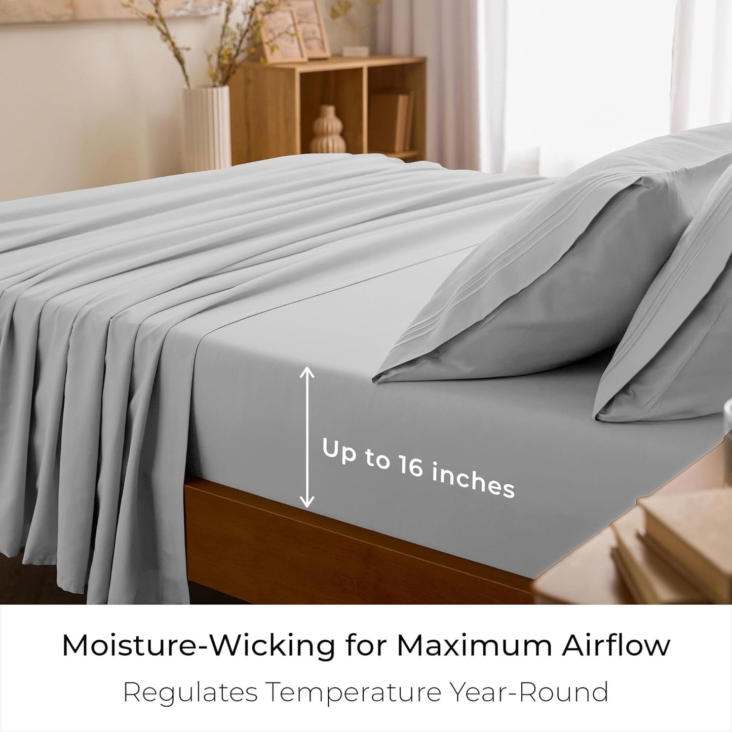 Mellanni California King Sheets Set - 4 PC Iconic Collection Bedding - Hotel Luxury, Extra Soft, Cooling Bed Sheets - Wrinkle, Fade, Stain Resistant (Cal King, Light Gray)