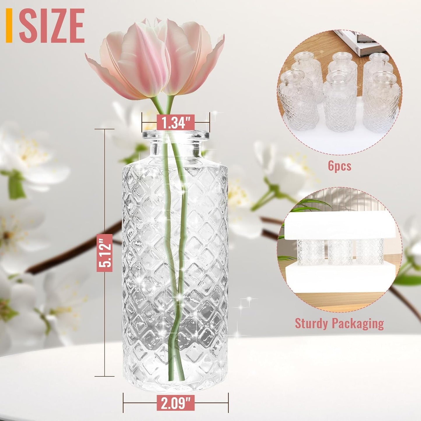 Glass Flower Vase, Aromatherapy Bottle, Small Vase, 6 Sets, Simple, Centerpieces for Table, White Transparent, for Home Decoration, Anniversary, Wedding