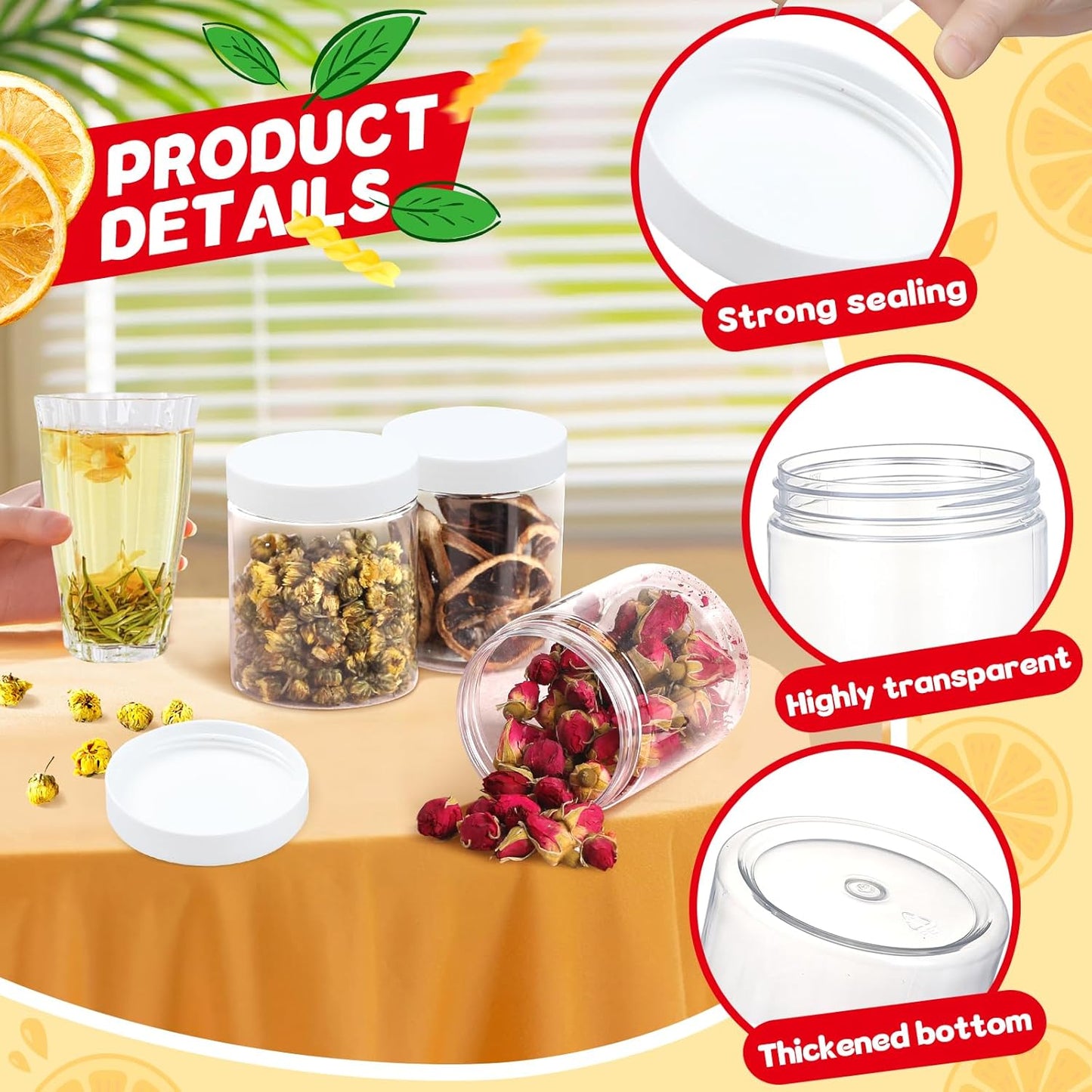 48 PCS 8 OZ Plastic Jars with Screw On Lids,Labels Refillable Empty Round Slime Containers for Storing Dry Food, Honey Jam, Cream, Butter, Lotion, White