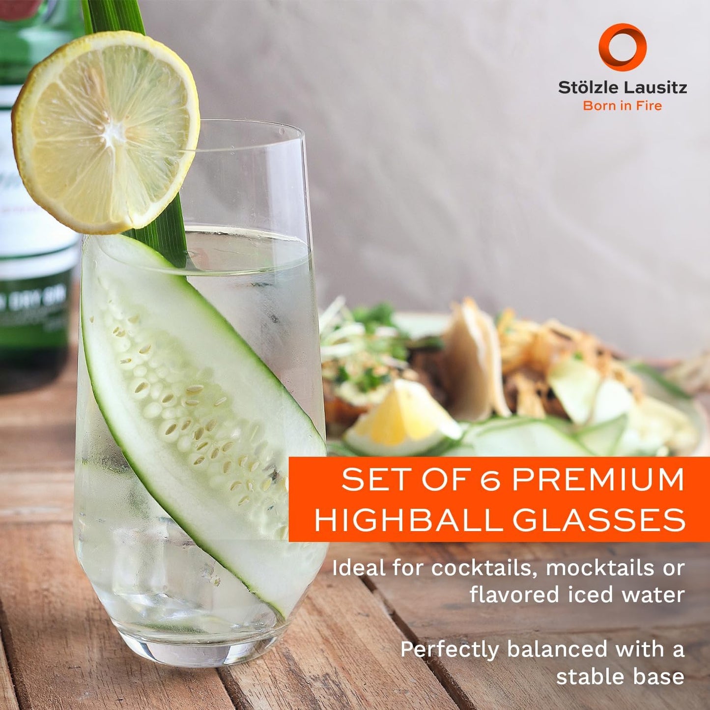 Stölzle Lausitz Crystal Highball Glasses Set of 6 (Revolution). Dishwasher Safe High Ball Glass (13.25 fl oz). Durable Tall Drinking Glasses Set of 6 - Genuine Stölzle Glassware