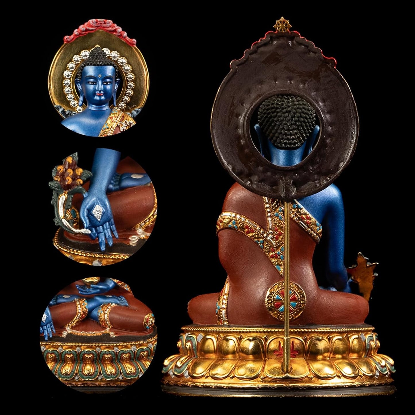 Dzogchen Medicine Buddha Statue Indoor, Handmade Copper Decor, Tibetan Buddhism, Hand-Painted Buddhist Budda, Nepalese Craft Office & Home Decoration(5.51", Bhaisajyaguru)
