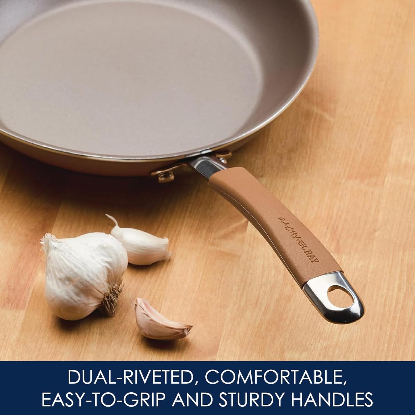 Rachael Ray Cucina Nonstick Cookware Pots and Pans Set, 12 Piece, Mushroom Brown