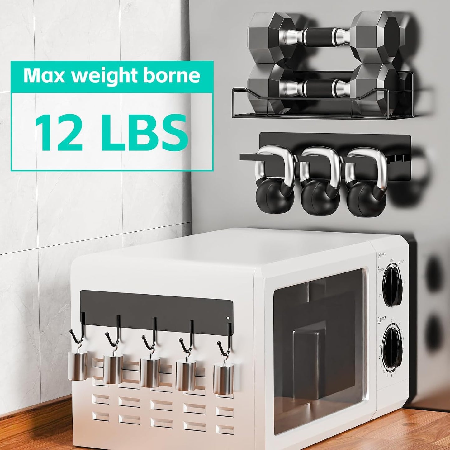 5 Pack Multifunctional Magnetic Shelves for Refrigerator Spice Rack & Washing Machine Organize, Include Towel Rack, Kitchen Utensil Hanger and Hooks, Strong Magnet for Secure Hold (Line style, Black)