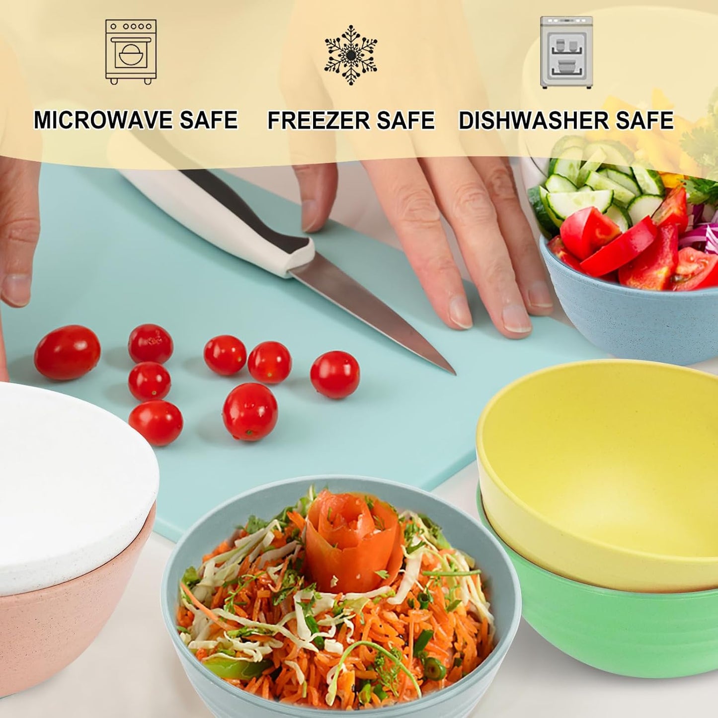 26 oz Wheat Straw Bowls Set of 6,Microwave & Dishwasher Safe Cereal Bowls for Kitchen,Lightweight Kids Bowls for Soup,Salad,Fruit,Snack and Oatmeal-Sweet Series