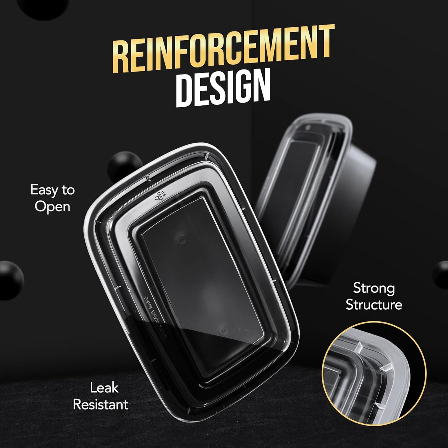 100-Piece (50-Pack) 34 OZ Meal Prep Containers Reusable with Lids, Sturdy Leakproof & Food Safe, Microwave, Freezer, Dishwasher Safe To Go Food Containers, Plastic Take Out Containers, Black