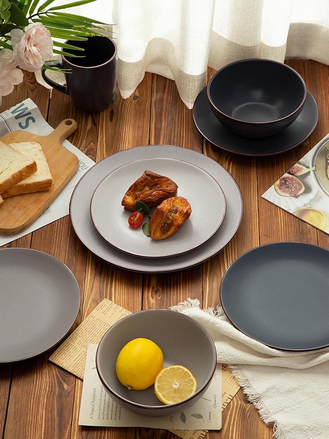 Famiware Venus Plates and Bowls Sets, 12 Pieces Stoneware Speckled Dinnerware Sets, Dishes Set for 4, Microwave and Dishwasher Safe, Matte Multi-color