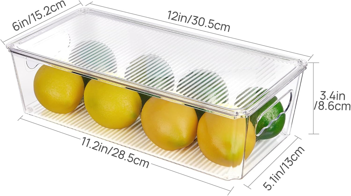 Vtopmart 4pcs Clear Organizers and Storage Bins with Lids, Stackable Plastic Storage Containers with Handles for Fridge, Freezer, Pantry, Cabinet, Kitchen Organization