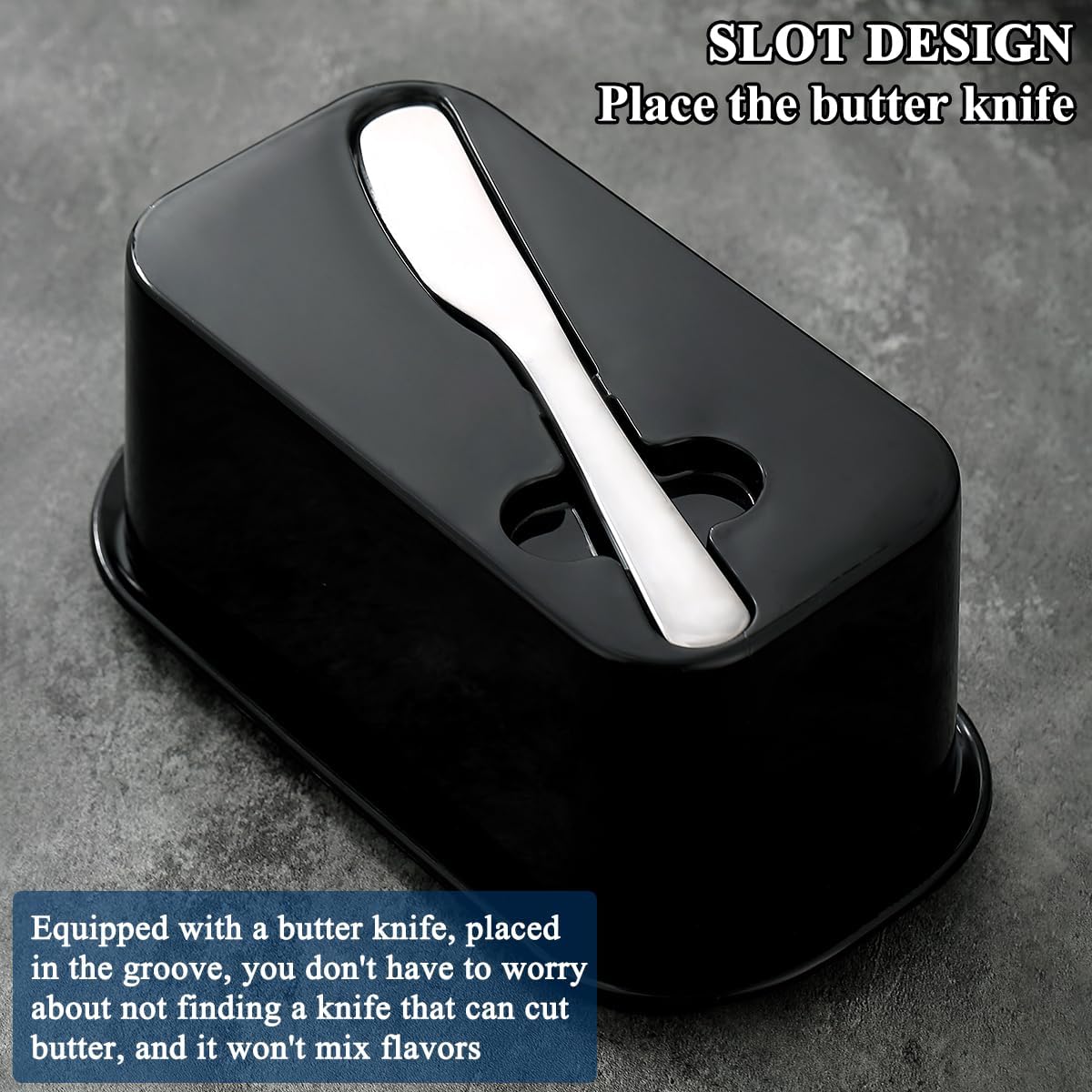 Evanda Butter Dish with Lid for Countertop and Refrigerator Door Shelf with Butter Spreader Knife, Butter Keeper, Plastic Butter Holder Tray Container for West/East Coast Butter