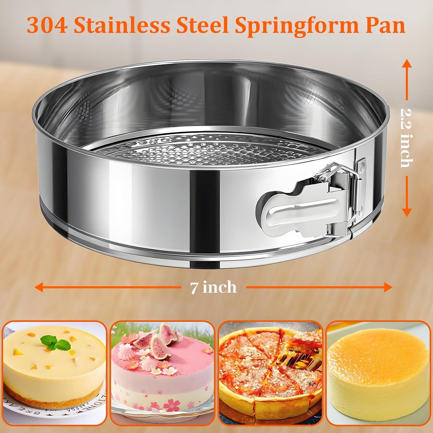 7 Inch Springform Pan 304 Stainless Steel Nonstick Leakproof Springform Cake Pan with Removable Bottom, Round Spring Form Cheesecake Pans