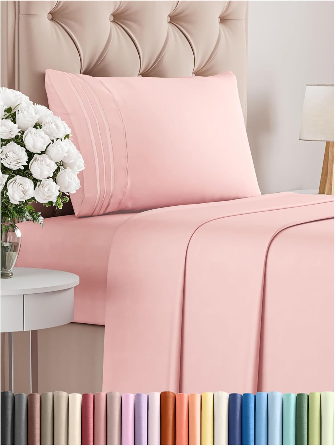 Twin XL Size 3 Piece Sheet Set - Comfy Breathable & Cooling Bed Sheets Set - Hotel Luxury Bedding for Women, Men, Kids, Teens, Boys & Girls - Deep Pockets, Soft, Wrinkle Free - Oeko-Tex - Baby Pink