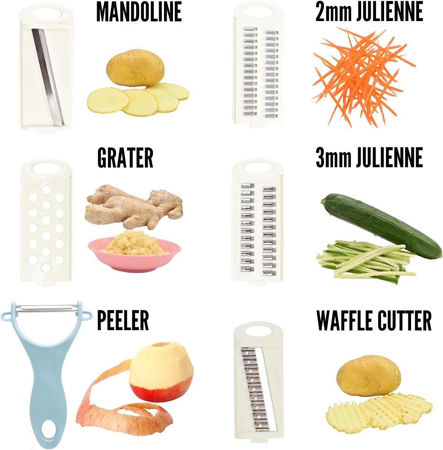 5 in 1 Mandoline Slicer for Kitchen, Vegetable Slicer Multi Blade Potato Chip, Veggie shredder, Vegetable Cutter, Julienne Shredder and peeler For Small Job In Kitchen Blue