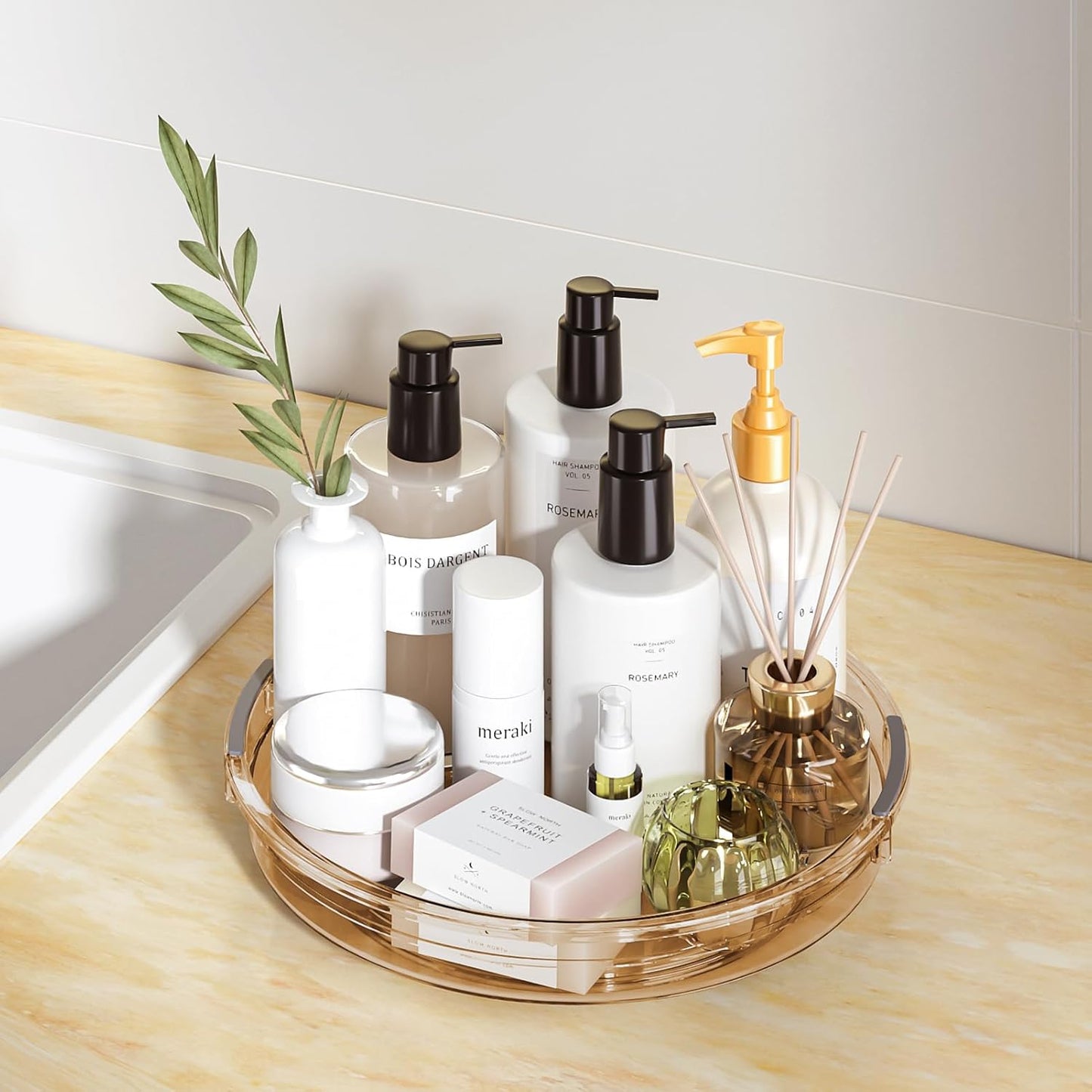 LAMU 4 Pack Lazy Susan Organizer, Lazy Susan Turntable for Cabinet, Refrigerator, Table Top, Kitchen, Bathroom, Pantry Organizers and Storage, 12in 10.6in, Amber