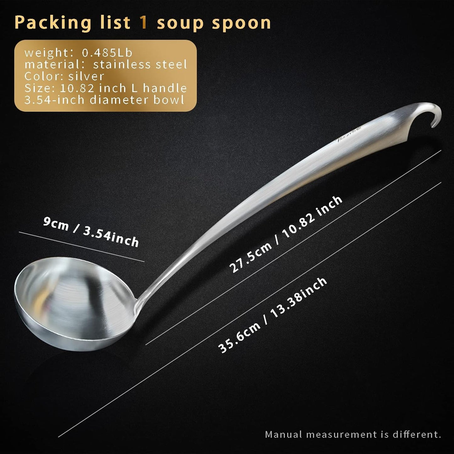 High Grade Soup Ladle,Cooking Ladle for Soup,Ergonomic Grip of Handle,Premium Stainless Steel Kitchen Spoon（Brashed)