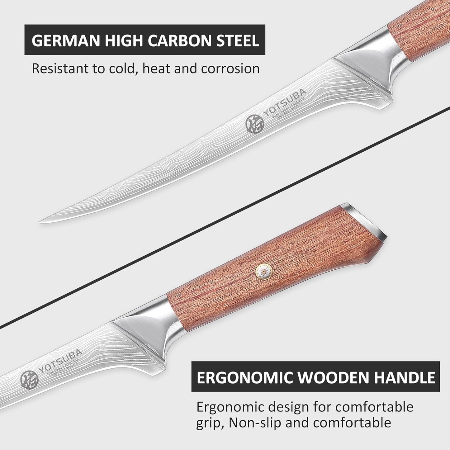 YOTSUBA Fillet Knife, 7 Inch Fish Knives for Filleting, Razor Sharp High Carbon Steel Boning Knife with Ergonomic Rosewood Handle, Professional Fish Knives for Meat with Gift Box