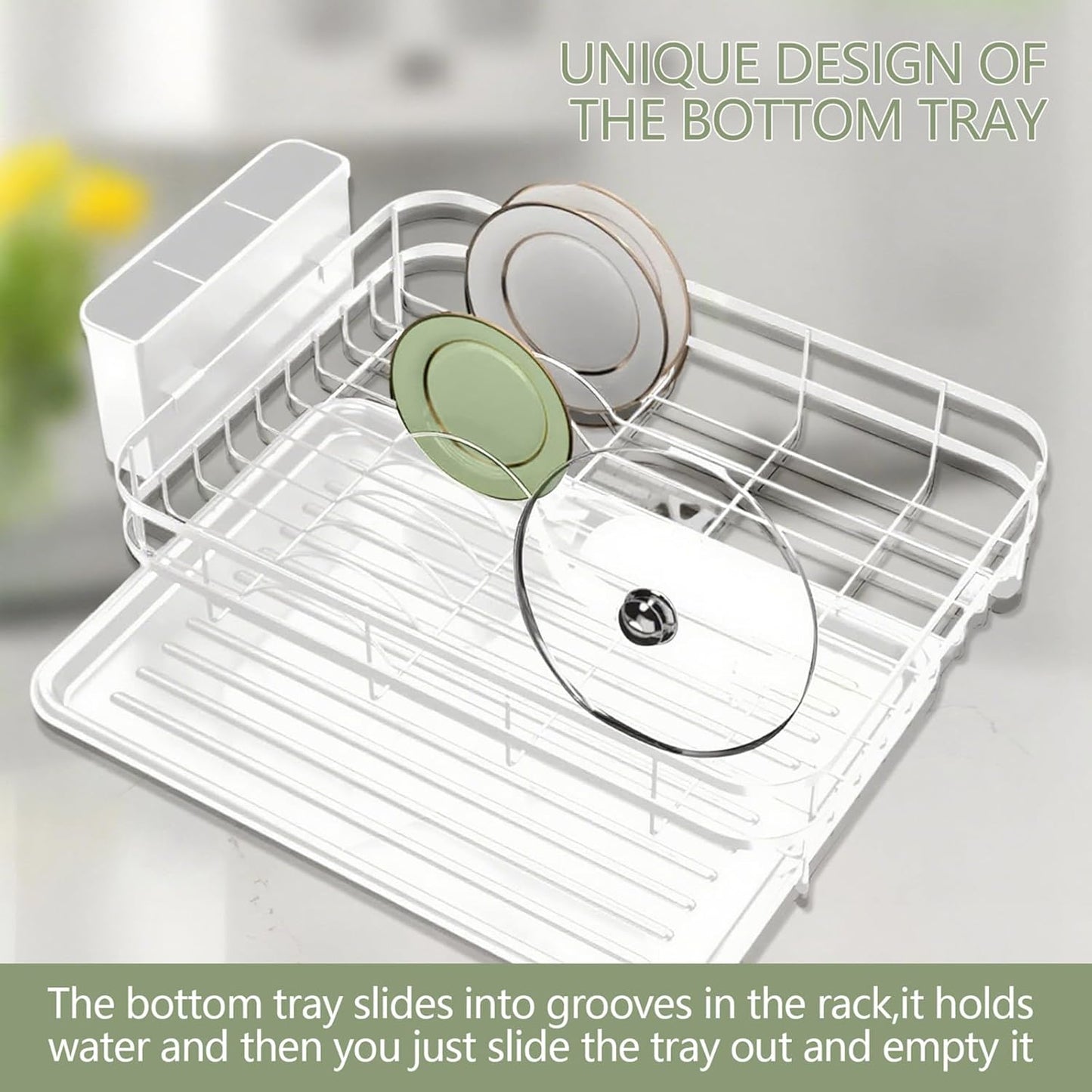 Dish Drying Rack Stainless Steel Drying Racks for Kitchen Counter Large Capacity Storage Racks with Drainboard Curlery Holder Multicolor (White)