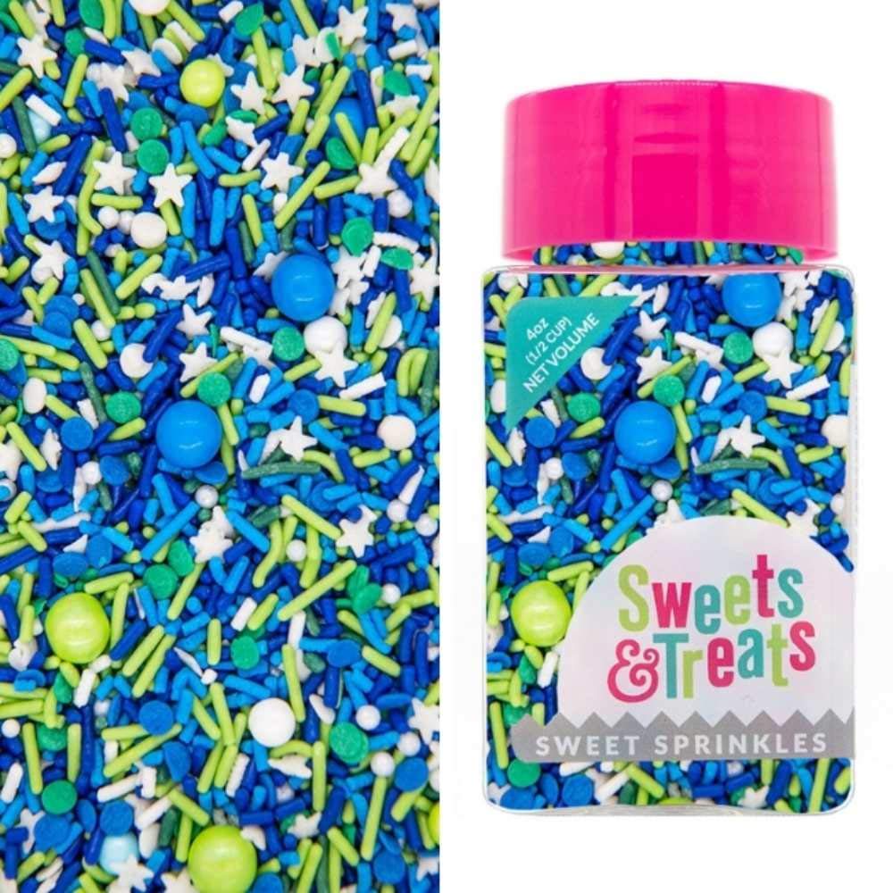 Sprinkles for Cake, Cookie, Cupcake Decorating, and Baking - Fancy Edible Cake Sprinkles and Toppings in Navy Jimmies, Green Nonpareils, Blue Sugar Crystal, and Lime Sugar Pearl for Donuts