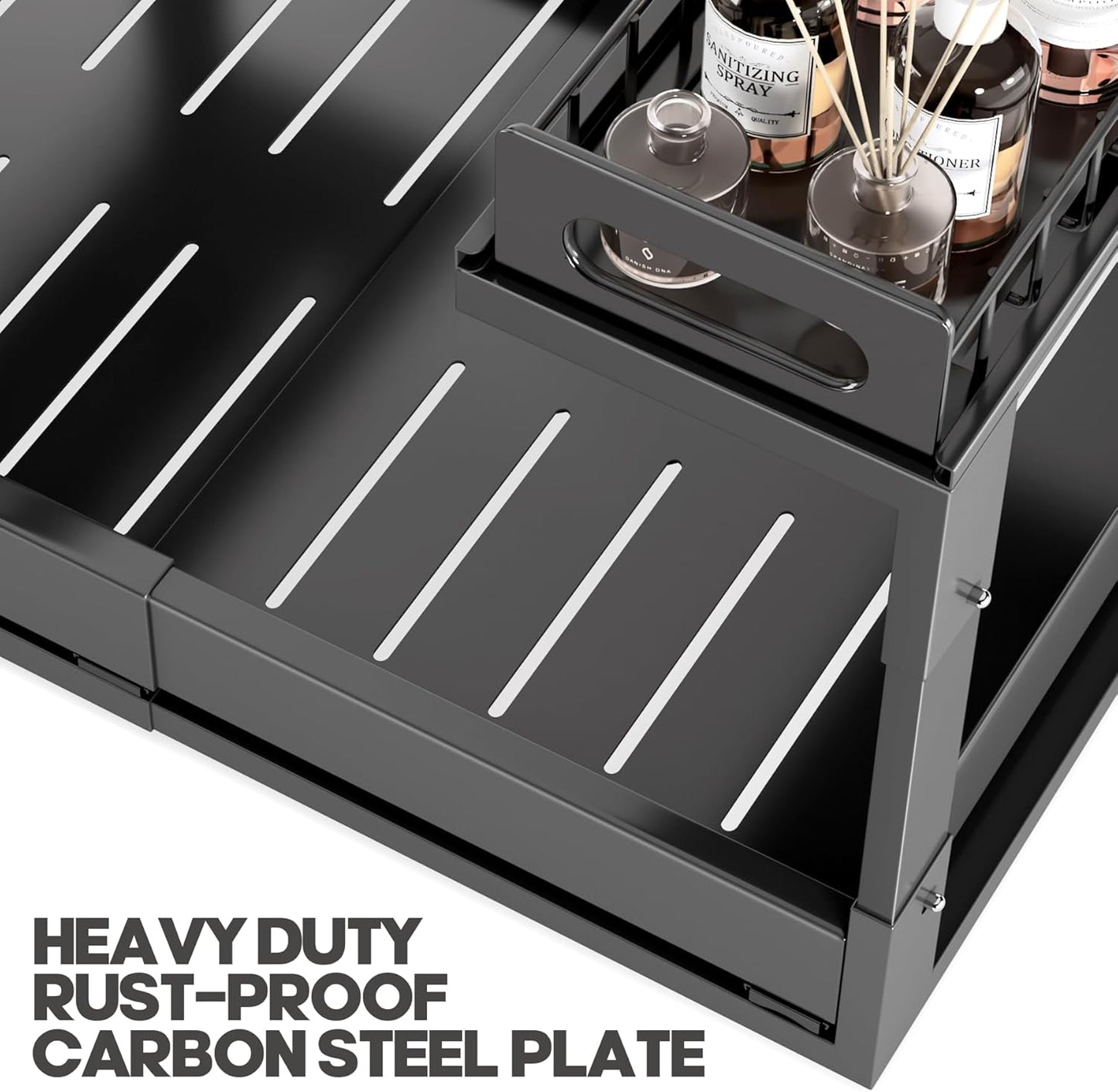 1 Pack-19"-32"W Expandable Under Sink Organizer With Upgrade Ball-Bearing Slide,2-Tier Pull Out Under Cabinet Organizer Height Adjustable,Not Suitable For Cabinets With Partitions In The Middle