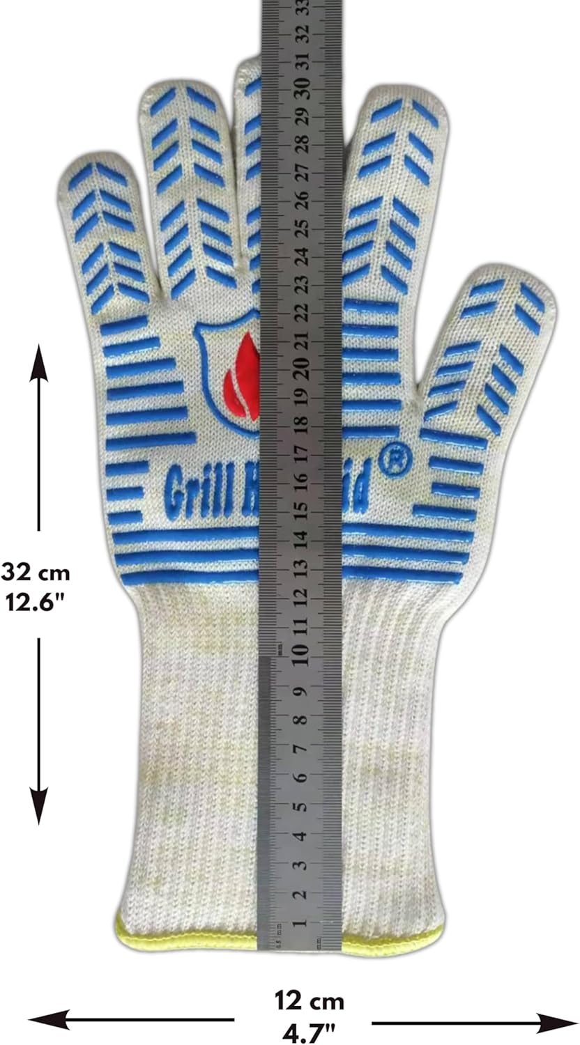 GRILL HEAT AID BBQ Grill Gloves Heat Proof for Grilling – Fireproof 1472°F Heat-Resistant Grill Mitts for Outdoor Barbecue and Smoker, Campfire, Fire Pit, Oven Glove with Fingers for Baking Pizza