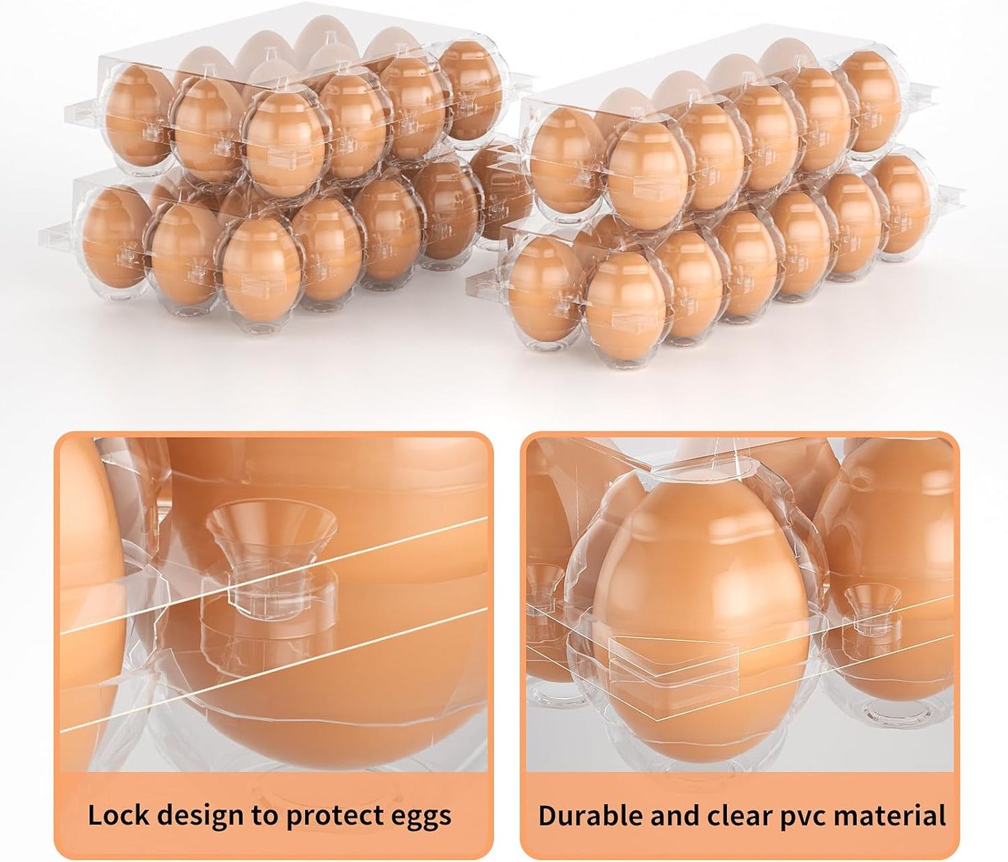 50 Pack Plastic Egg Cartons Cheap Bulk 12 Count Clear Blank Egg Containers for Refrigerator, Reusable Holder for Home Ranch Farm Commercial Market Display, Plastic Packaging for Craft Projects