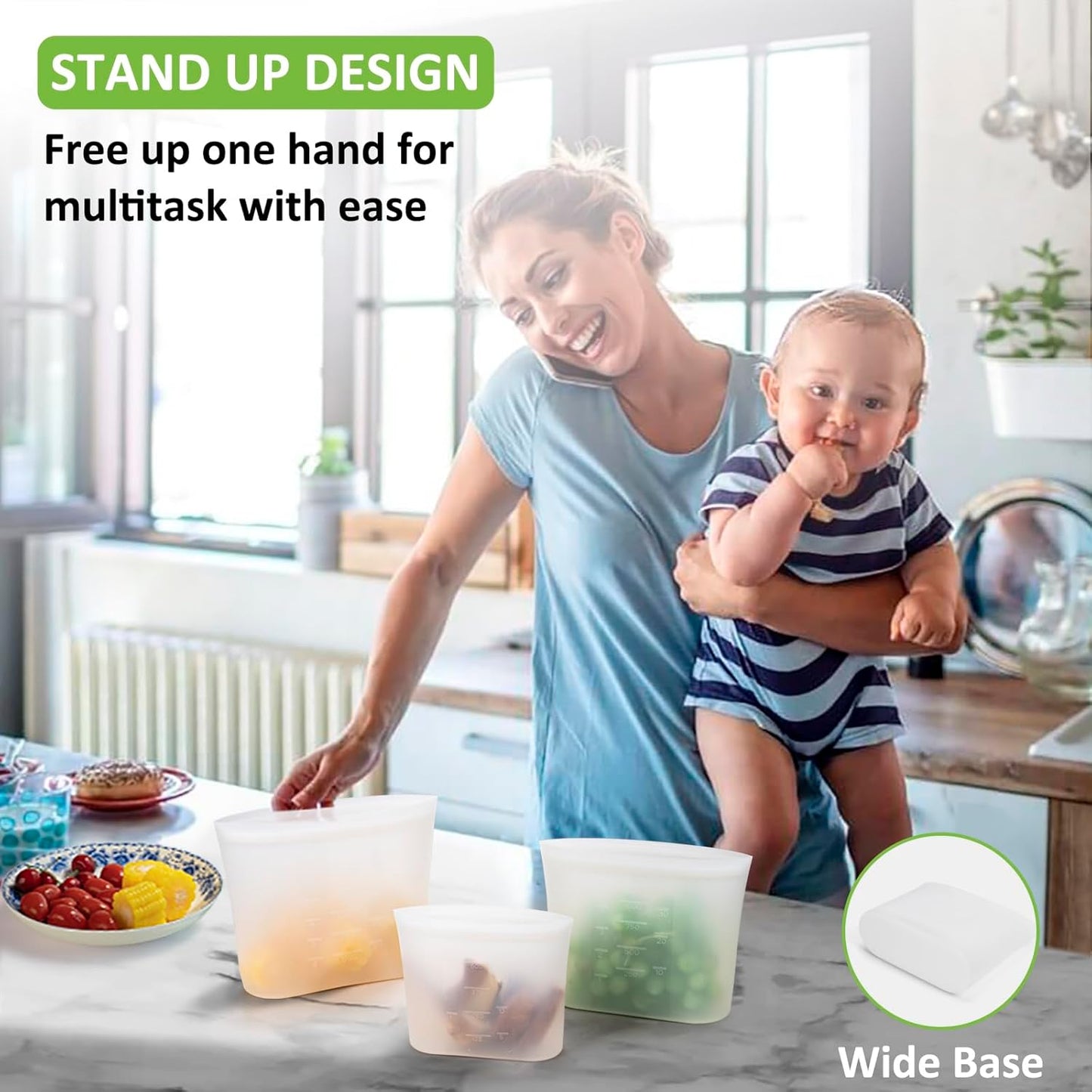 Reusable Storage Bag, 12 Pack 100% Silicone Food Storage Bags Stand Up Silicone Zip Lock Bags for Food Container, Freezer Microwave Oven Dishwasher Safe, 4 Medium 4 Small 4 Extra Small, Translucent