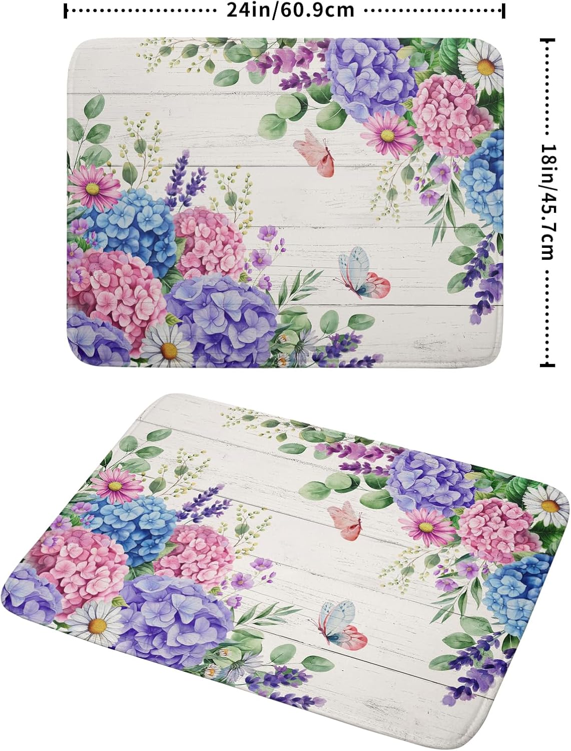 Hydrangea Floral Dish Drying Mat 18x24 inch Spring Summer Decorative Fast Dry Dishes Draining Mats Absorbent Microfiber Drainer Rack Pad