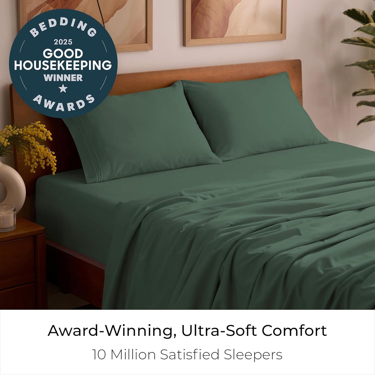 Mellanni Queen Sheets Set - 4 PC Iconic Collection Bedding - Hotel Luxury, Extra Soft, Cooling Bed Sheets - Wrinkle, Fade, Stain Resistant (Queen, Emerald Green)
